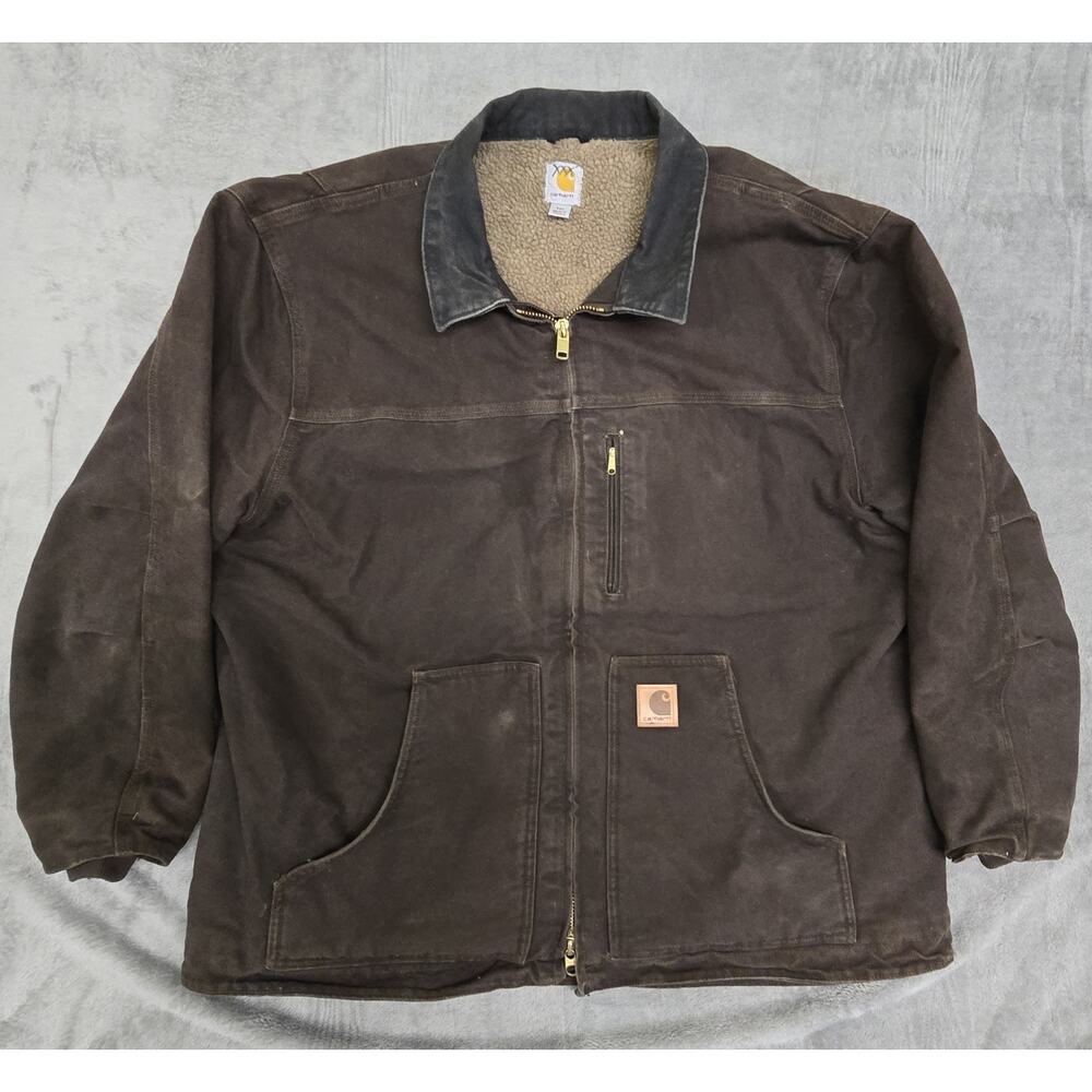 Carhartt Dark Brown C61 Sandstone Ridge Jacket Size 2XL Sherpa Lined Workwear - Picture 1 of 14